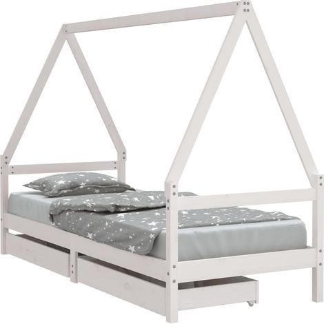vidaXL Giroletto Bambini con Cassetti Bianco 90x200cm Massello di Pino (1/5)