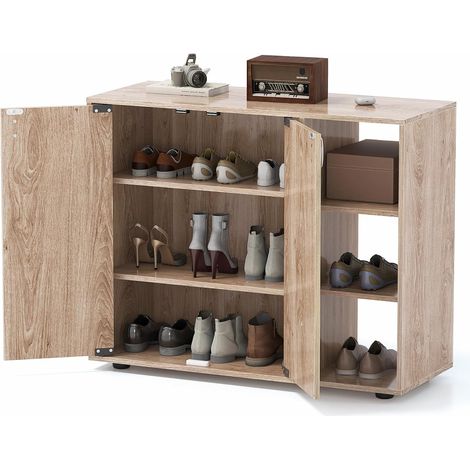COSTWAY Mobiletto per Scarpe con Ante, Scaffale Porta Scarpe a 3 Ripiani con Mensole Regolabili, Organizzatore in Legno per Ingresso, Corridoio e Soggiorno, 80 x 31 x 64,5 cm (Naturale) (1/5)
