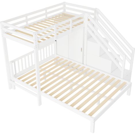 Letto a castello per bambini con armadio e scala contenitore 90 x 200 / 140 x 200 cm bianco (1/5)