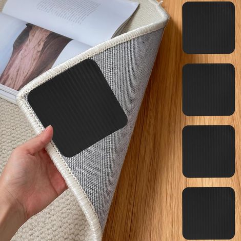 4PCS Rug Grippers, Anti Derapant Tapis Lavable, Anti Glisse Réutilisable pour Revêtements de Sol Stratifiés, Parquets, Carrelages (Carré-Noir) (1/5)