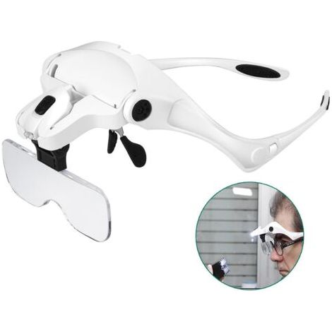Loupe mains libres avec 2 lumières LED 5 lentilles interchangeables 1,0x à 3,5x (1/5)
