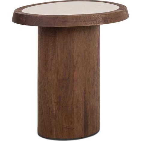 Table de bout en bois et marbre - marron épicé et beige marbré (1/5)