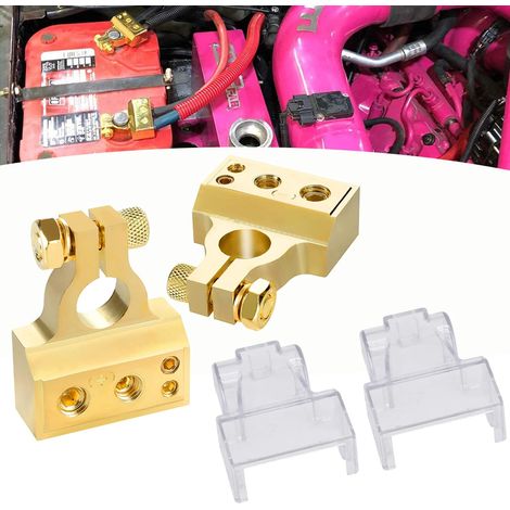 Paire Cosses Batterie de Voiture Connecteurs de Borne de Voiture Bornes de Batterie Positives et Négatives +/- Battery Terminal avec Coque Transparente et Étanche (1/5)