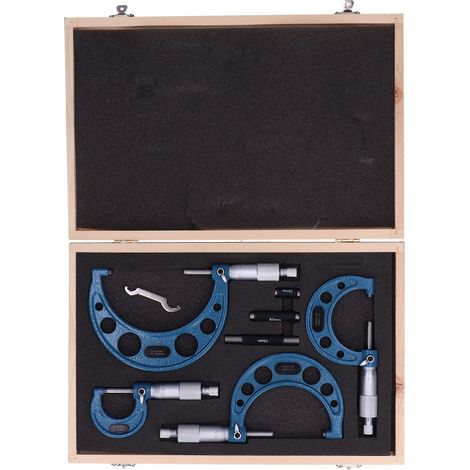 Jeu de 4 micromètres d'extérieur de haute précision pour la mesure des métaux (25/50/75/100 mm, précision 0,01 mm). (1/5)