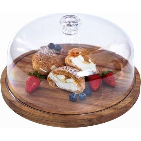 Présentoir à gâteaux rond en bois d'acacia de 30 cm, ensemble de présentation de desserts 2 en 1 pour fromages, chips et trempettes, nachos et plateau de fruits (1/5)