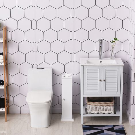 Mueble de Baño Estrecho con Orificio para Papel Higiénico y Estantes Estilo Moderno 19,5x19,5x65 cm Blanco (1/5)