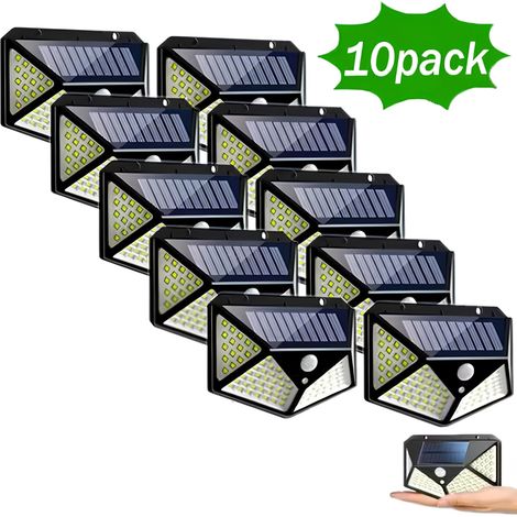10x Faretto Solare Led Esterno Con Sensore Applique Lampada Muro 100 Led IP65 (1/5)