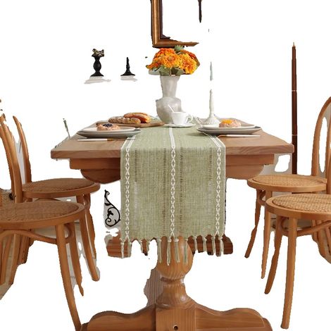 Tischläufer, rustikales Design, Baumwoll-Leinen-Mischung, 35X180cm 1Stück, Grün B (1/2)