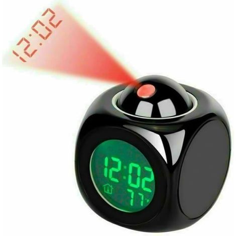 Réveil, réveil numérique LED avec projecteur, horloge de bureau, répétiteur de température avec projecteur (noir) (1/4)