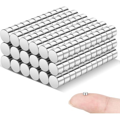 200 Aimants, 3x2mm Néodyme, Revêtement Nickel, Pour Bureau, Bricolage (1/5)
