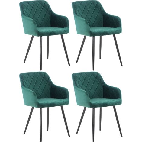 Lot de 4 chaises de salle à manger Shila avec Piètement en Métal noir Vert Velours