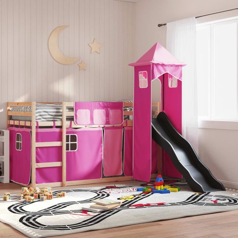 Lit superposé sans matelas avec toboggan et rideaux-Lit pour enfants 80x200 cm 484898 (1/5)