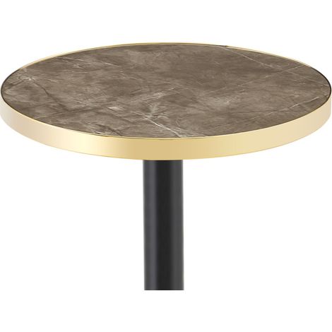 Tavolino rotondo moderno effetto marmo con bordo dorato, struttura in metallo nero e oro, Ø 60 cm (1/5)