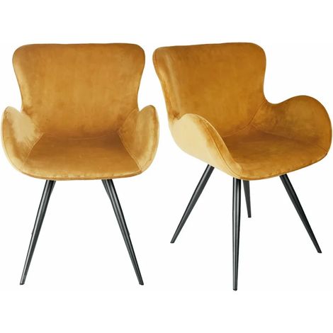 Lot 2 chaises scandinave velours jaune moutarde pieds métal – LOTUS 2