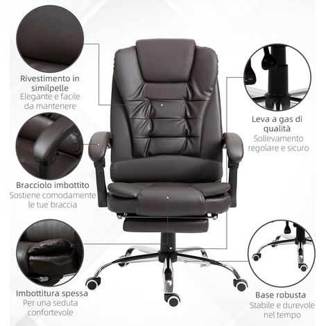 Poltrona bureau inclinable avec repose-pieds, café, dimensions 64.5x69x109-117 cm (1/5)