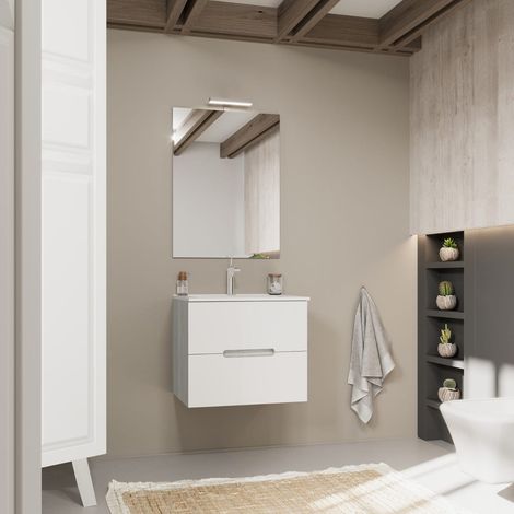 Mobile Bagno Cassetti Bianco Opaco, Fianchi Legno Quercia Grigio  Magnolia