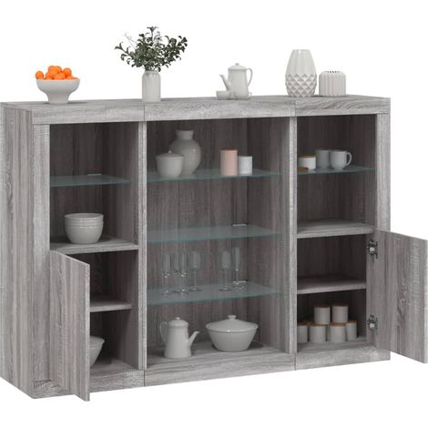Sideboards mit LED-Leuchten 3 Stk. Grau Sonoma Holzwerkstoff