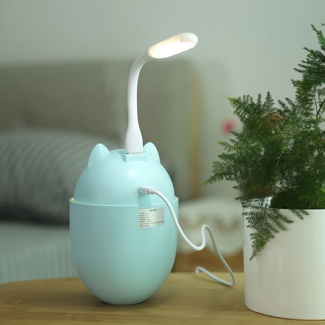 Humidificateur ultrasonique multifonctionnel en forme de chat, veilleuse, purificateur d'air, mini ventilateur avec câble USB (1/5)