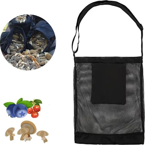 Lntyq Sac de Chasse aux Champignons,Sac de récolte en Maille,Sac de Recherche de Nourriture Pliable,Sac de récolte Pliable pour la cueillette des Fruits（Noir）
