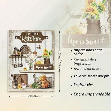 Tableau - Toile Décoration Murale Cuisine Rustique Tournesol Citations - 30 x 40 cm - Non Encadré (1/5)