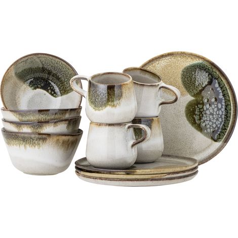 Bloomingville - Jules Breakfast Set - Green - Set Of 4x3 Items - Stoneware