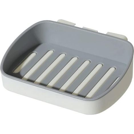 Jabonera AIDUCHO, jabonera creativa con guía de succión, montaje en pared, sin perforaciones, doble desagüe, jabonera ovalada para baño, color ceniza (1/5)