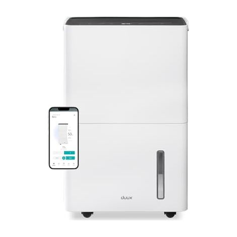 Duux Bora Smart Deshumidificador - Deshumidifica 20 l/día - Depósito de agua de 4 litros - Deshumificador con higrostato - Modo de secado para ropa