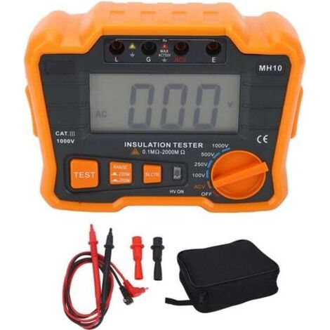 Digitales Isolationsmessgerät (Megohmmeter) 0,1 bis 2000 MΩ – Großes LCD-Display – Robustes Silikongehäuse – Automatischer Betrieb (1/5)