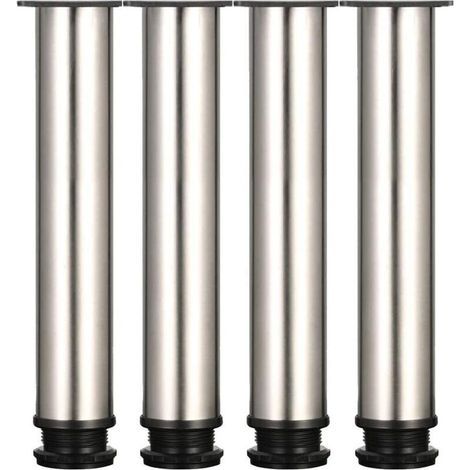 4 piedini regolabili - altezza 250 mm, piedini per mobili spessi, altezza regolabile 0-15 mm, gambe per tavolo, gambe per mobili, acciaio inox spazzolato - viti in acciaio inox incluse (1/4)