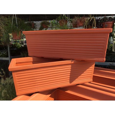CORBEILLE A HACHURES RECTANGULAIRE EN RESINE 80CM - Couleur : Terracotta - Colore: Terracotta