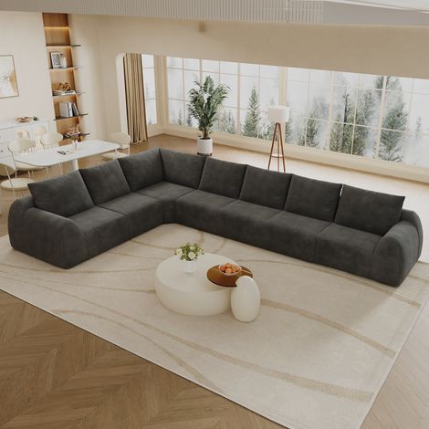 Canapé d'angle en L, canapé modulable 7 places en tissu chenille gris foncé, sans cadre, mousse haute élasticité, livré compressé sans montage, 401 × 267 × 85 cm, salon et appartement