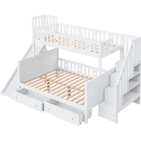 Kinder-Hochbett 90x200/140x200 cm mit Rutsche und Schubladen, Weiß (1/5)