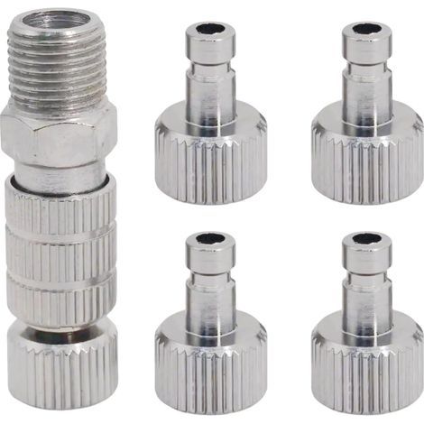 Kit d'Adaptateur de Déconnexion Rapide pour Aérographe, Ensemble de 5 Pièces avec Connecteurs Mâles et Femelles de 1/8 Pouce, Valve de Contrôle Réglable, Accessoires pour Aérographes et Compresseurs (1/5)
