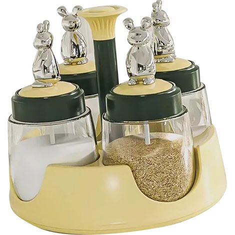 Porte-épices rotatif, salière avec couvercle et bouteille en verre pour la cuisine, le restaurant et la maison (vert) (1/5)
