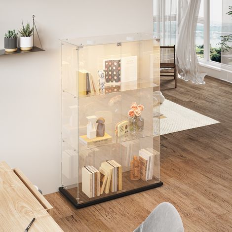 Vitrines en verre 78.5x35x123.5cm, LED réglable, 3 étagères et 2 portes, Vitrine Armoire, Verre Trempé,  pour Salon, Chambre, Noir