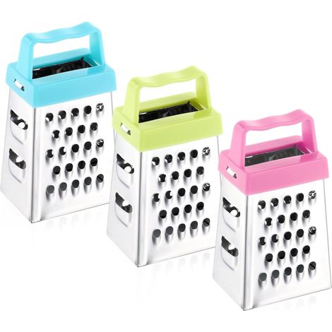 3 Pack Mini Square Grater, Stainless Steel Mini Cheese Grater, Multifunctional Grater with Handle for Chocolate, Lemon, Nutmeg, Cheese, Ginger, Vegetables (1/5)