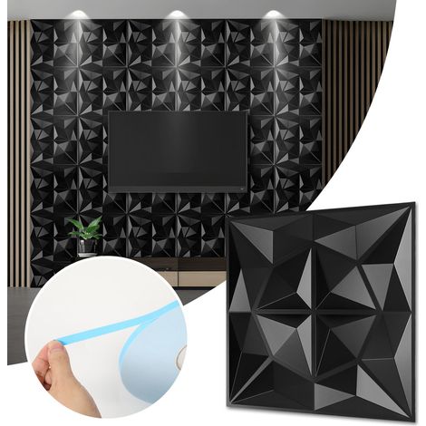 Wolketon Paneles murales 3D Diamante Negro 30×30 cm de PVC con adhesivos – Ambiente moderno (1/5)