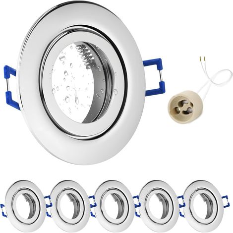 4x Spot LED Encastrable IP65 Cadre Avec Douille GU10, Spots de plafond en Fer Nickel brossé, Rond plat Spots Salle de bain spot cadre d'encastrement 68mm pour extérieur- intérie