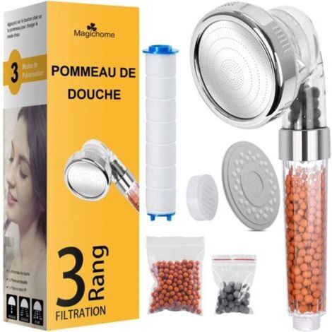Shower Head, Anti-Limescale Shower Head Water Saving High Pressure Three-Level Filter Ionic Filtering System with Replaceable PP Cotton Filter (1/5)