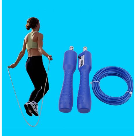 Corde à sauter réglable de 2,6 m avec compteur pour exercices et entraînement en salle de sport (bleue) (1/3)