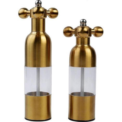(Or, ensemble de 2 pièces) Ensemble de moulins à sel et à poivre manuels avec poignée solide, en acier inoxydable Rechargeable (1/5)
