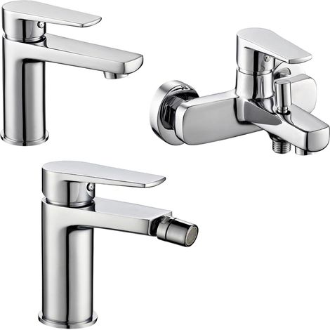Tris rubinetti miscelatori bidet lavabo esterno vasca linea asia cromata bagno (1/4)