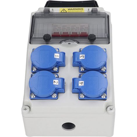 Distributeur d'alimentation portatif 4 x 16 A, boîtier de distribution industriel portable, distributeur d'alimentation étanche pour extérieur, tension de prise 200-250 V (1/5)