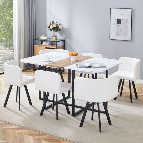 Tavolo e sedie allungabile 4-6 persone, 150 x 100 x 79 cm, bianco/nero DESVIAE (1/5)