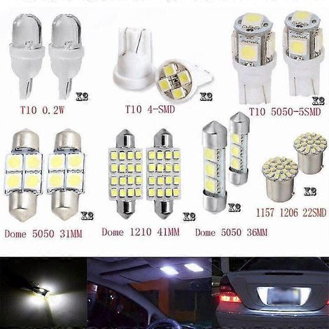 Lot de 14 ampoules LED blanches 12V pour plafonnier et éclairage de plaque d'immatriculation de voiture (remplacement). (1/4)