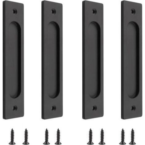 [JAMAIS UTILISÉ] Lot de 4 poignées de porte coulissante rectangulaires encastrées en alliage d'aluminium avec vis de montage pour porte coulissante Noir mat (1/4)
