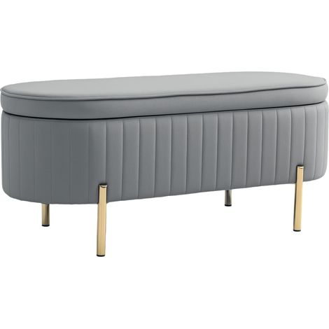 Aufbewahrungsbank, Samt-Bettfuß mit Deckel, Metallbeine, 72 l Fassungsvermögen, 108 x 44 x 43,5 cm, grau