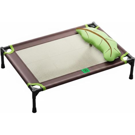 Dog Rest Bed, Outdoor, Scratch-Resistant Oxford Cloth with Breathable Cold Silk Cushion, Easy to Wash, Brown with Green Leaf Pillow, Medium 65 x 45 x 18 cm (1/5)