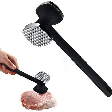 Attendrisseur à viande double face en zinc, maillet à viande robuste pour attendrir et préparer la viande, avec crochet de suspension, noir (1/5)