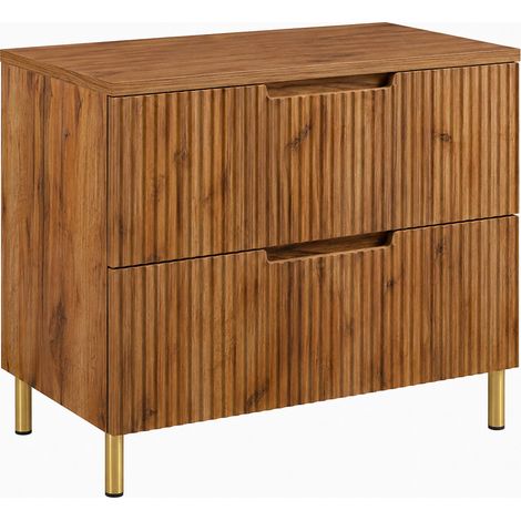 Mobile sottolavabo con piedini 80 cm, 2 cassetti, con piano, chiusura ammortizzata, Rovere Craft / piano Rovere Craft, gambe dorate, 80 x 46 x 73,6 cm (1/5)